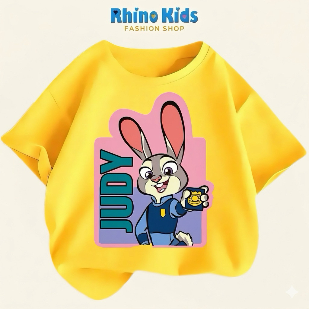 AZ129 - เสื้อยืด RHINO KDS สําหรับเด็กชายและเด็กหญิง ผ้าคอตตอนเนื้อนุ่ม พิมพ์ลาย zootopia น่ารัก