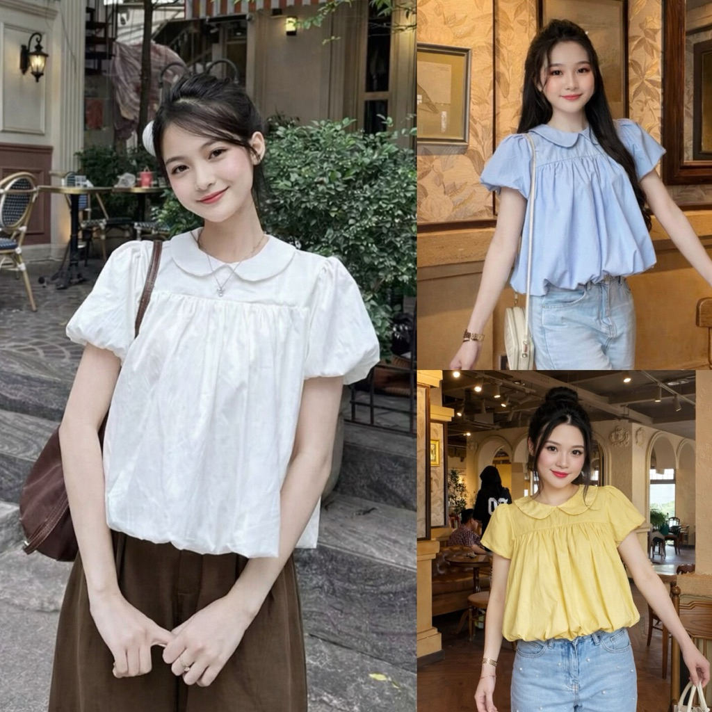 เสื้อเชิ้ต เบบี้ดอลล์ สไตล์เกาหลีน่ารักคอปกบัวแขนพอง BS996