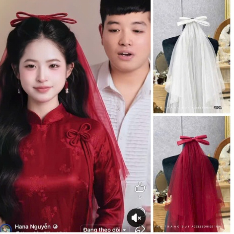 Hottrend Chiffon Bow 2 สีสีแดงและสีขาว KHANH VY WEDDING ACCESSORIES ACCESSORIES