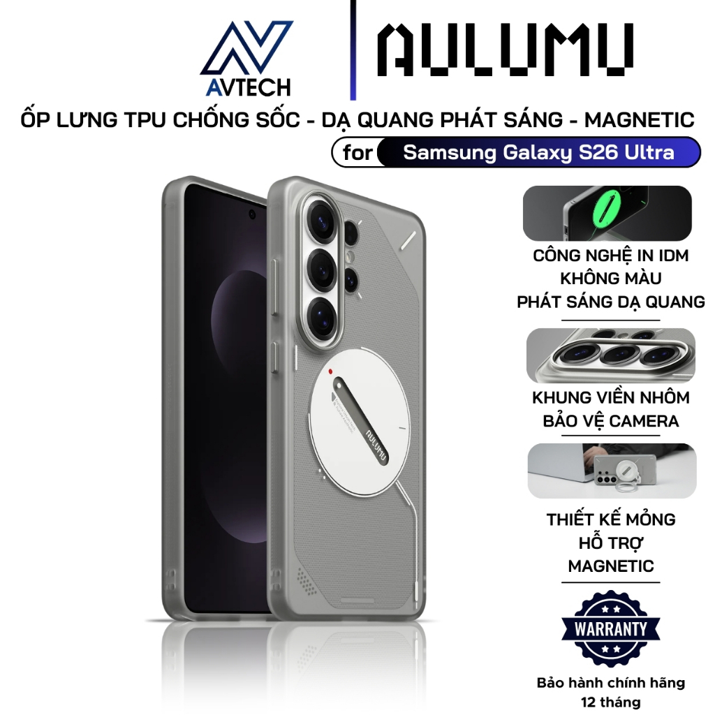 เคส Aulumu สําหรับ Galaxy S26 Ultra, Frosted Glow TPU, กันกระแทกระดับพรีเมียม, วงกลมแม่เหล็ก, เรืองแ