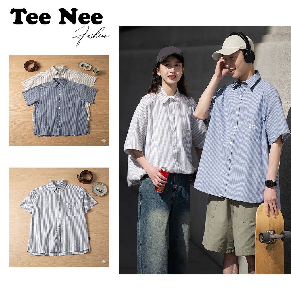 TeeNee เสื้อเชิ้ตแขนสั้นสําหรับผู้ชายและผู้หญิง Unisex Loose Form ผ้าคุณภาพสูง