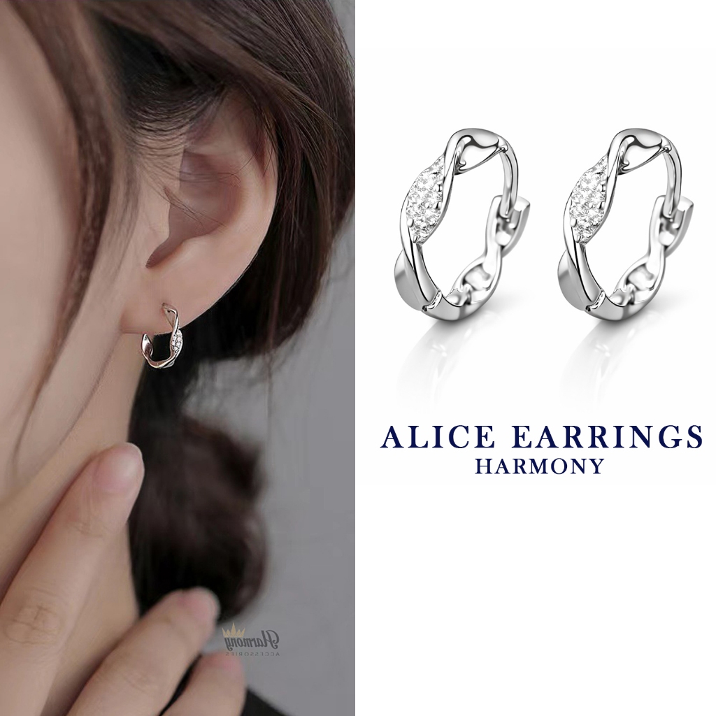 Alice 3 ต่างหูทรงกลมเงินแท้ 999 พื้นฐานสําหรับผู้หญิง K316 | HARMONY ACCESSORIE