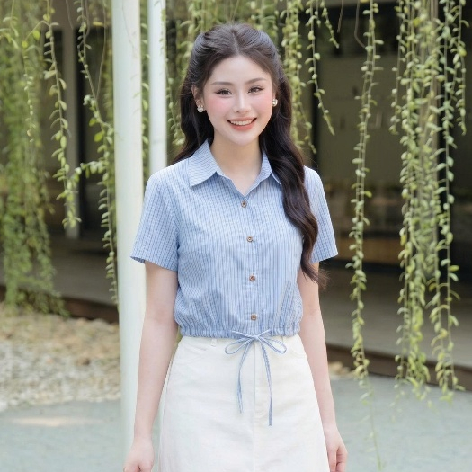 เฮราดจี เสื้อครอปแขนสั้นเสื้อเชิ้ตลายสก๊อตผู้หญิงดีไซน์หลวมชายเชือกอ่อนเยาว์คอปกหนุ่มเยอรมันหรูหรา s