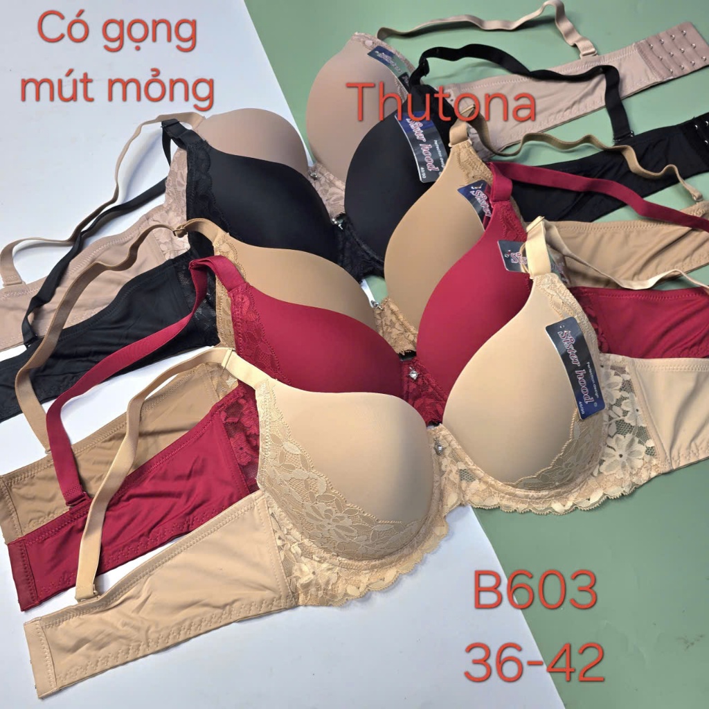 เสื้อชั้นในผู้หญิงมีโครงฟองบาง B603 - เสริมหน้าอกสร้างเนินอกยั่ว บราสวย B603
