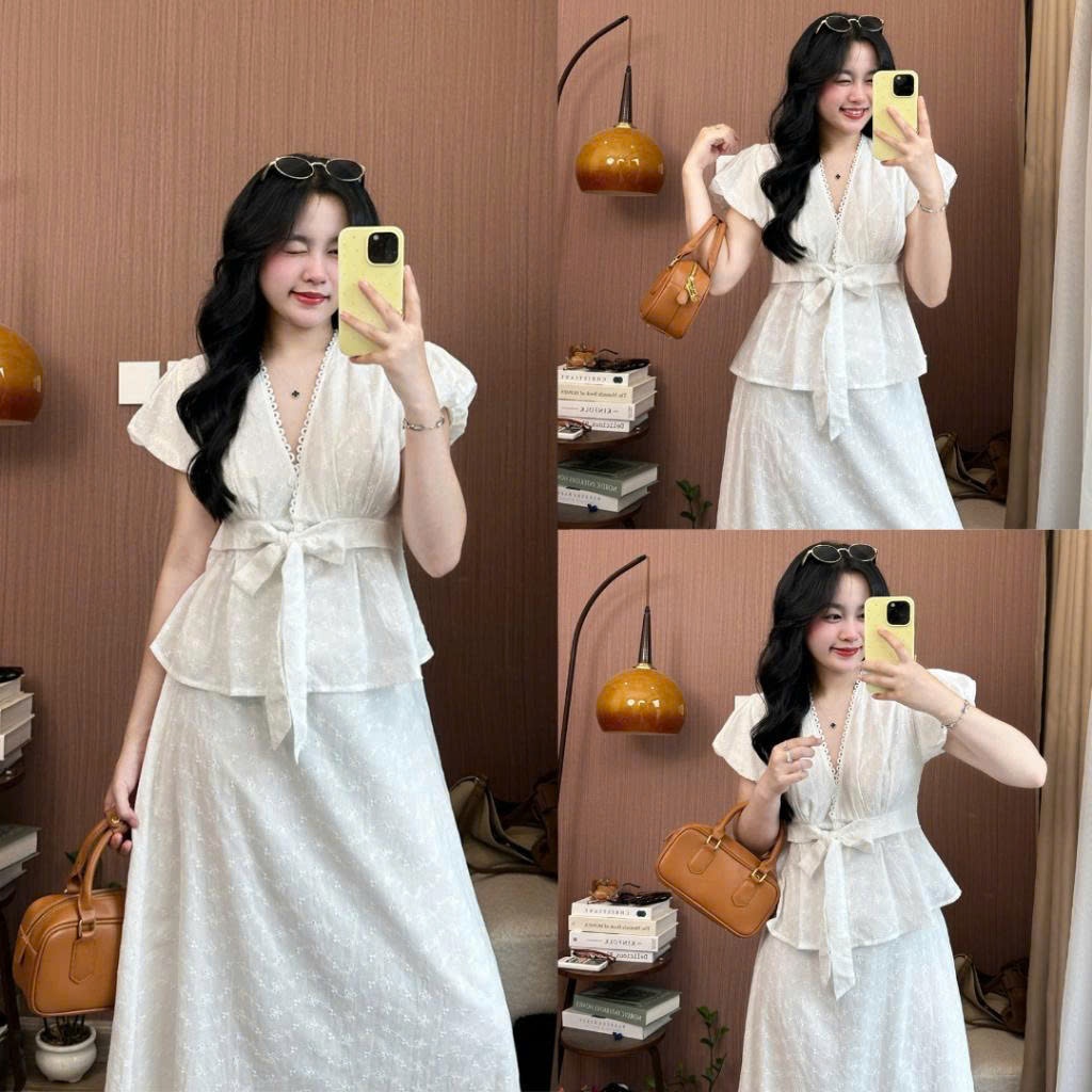 เสื้อเบลาส์คอวีแขนหยาบสําหรับผู้หญิงผูกโบว์ไขว้และมั่นคง 247เก็บ ไปที่951