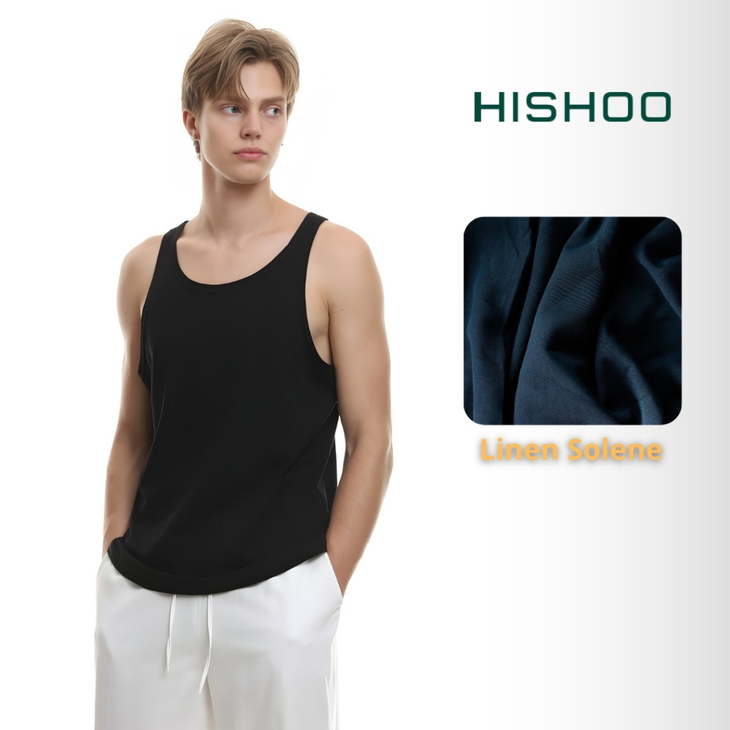 เสื้อกล้ามสีดําผ่อนคลายสําหรับผู้ชายทรงหลวมผ้าเย็นนุ่ม HISHOO A5T001