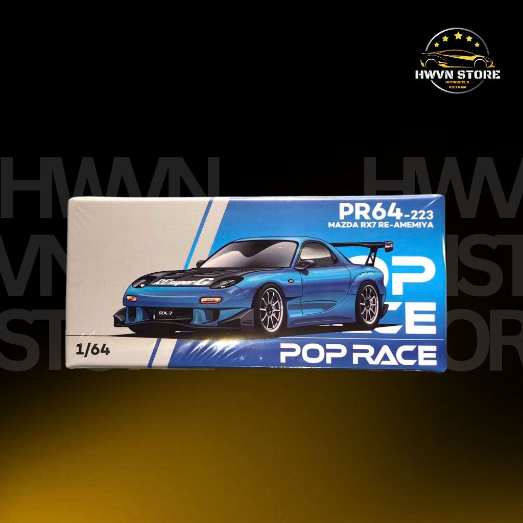 Miniverse - Blue Poprace Mazda RX7 RE-AMEMIYA รถโมเดล (PR640223-กล่อง)
