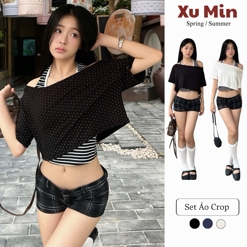 (แยกชุด) เสื้อยืดแขนสั้น Xu Min Cropped + เสื้อเชิ้ต 2s อินเทรนด์
