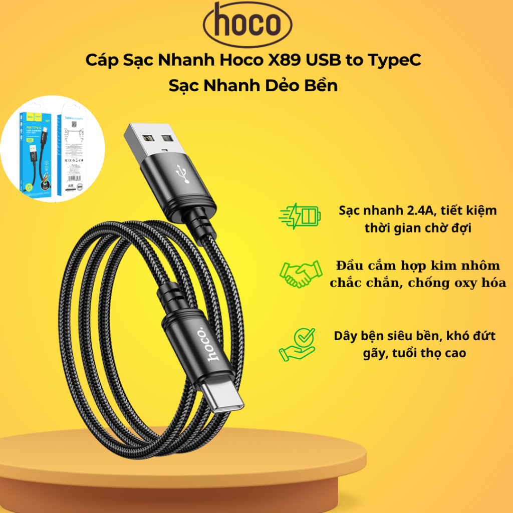 Hoco X89 USB to TypeC สายชาร์จเร็วทนทานและยืดหยุ่นชาร์จเร็ว