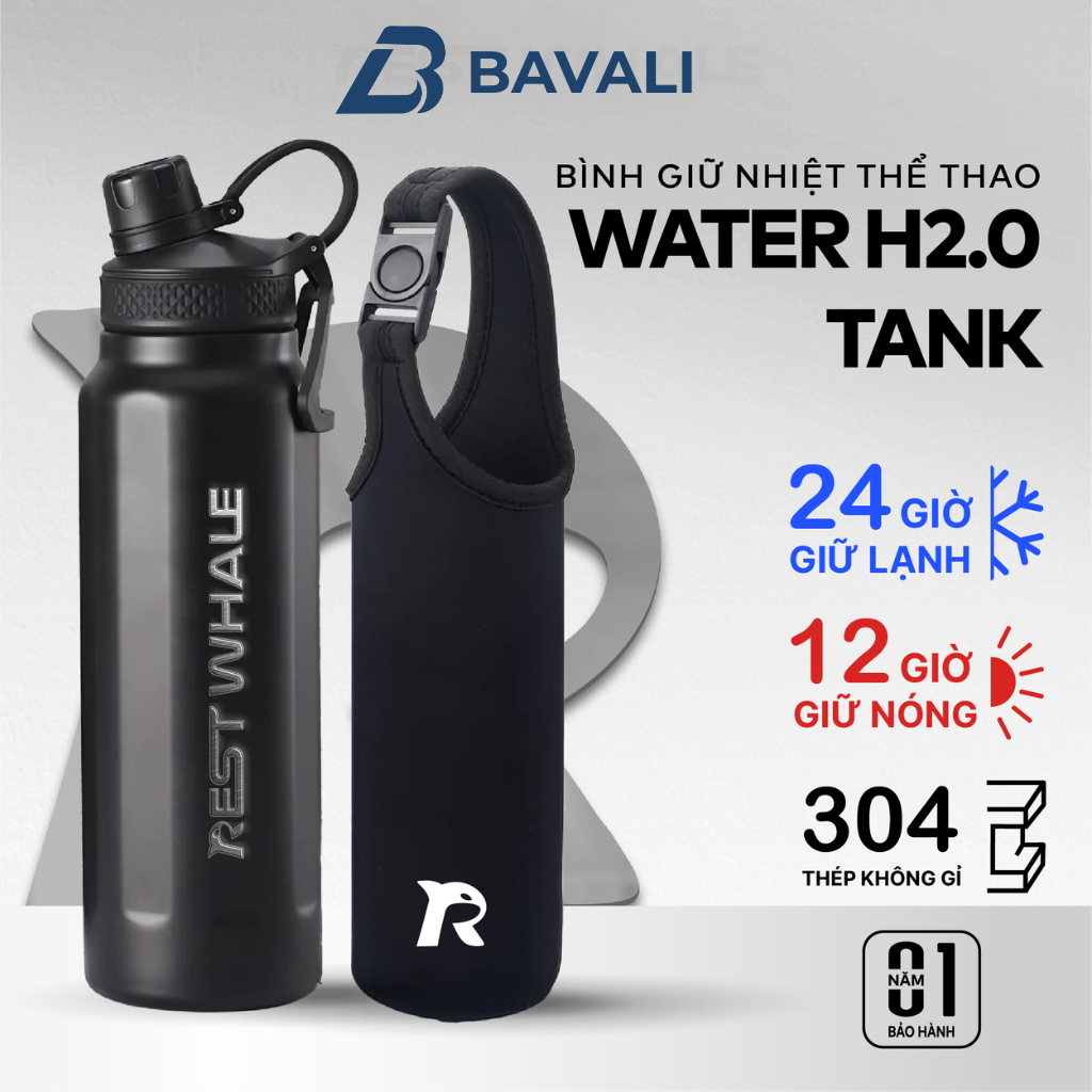 [ ฟรีกระเป๋า ] BAVALI Water H2.0 RW01 ถังกระติกน้ําร้อนสําหรับเล่นกีฬา 750ml/950ml ฉนวน 304 สแตนเลส
