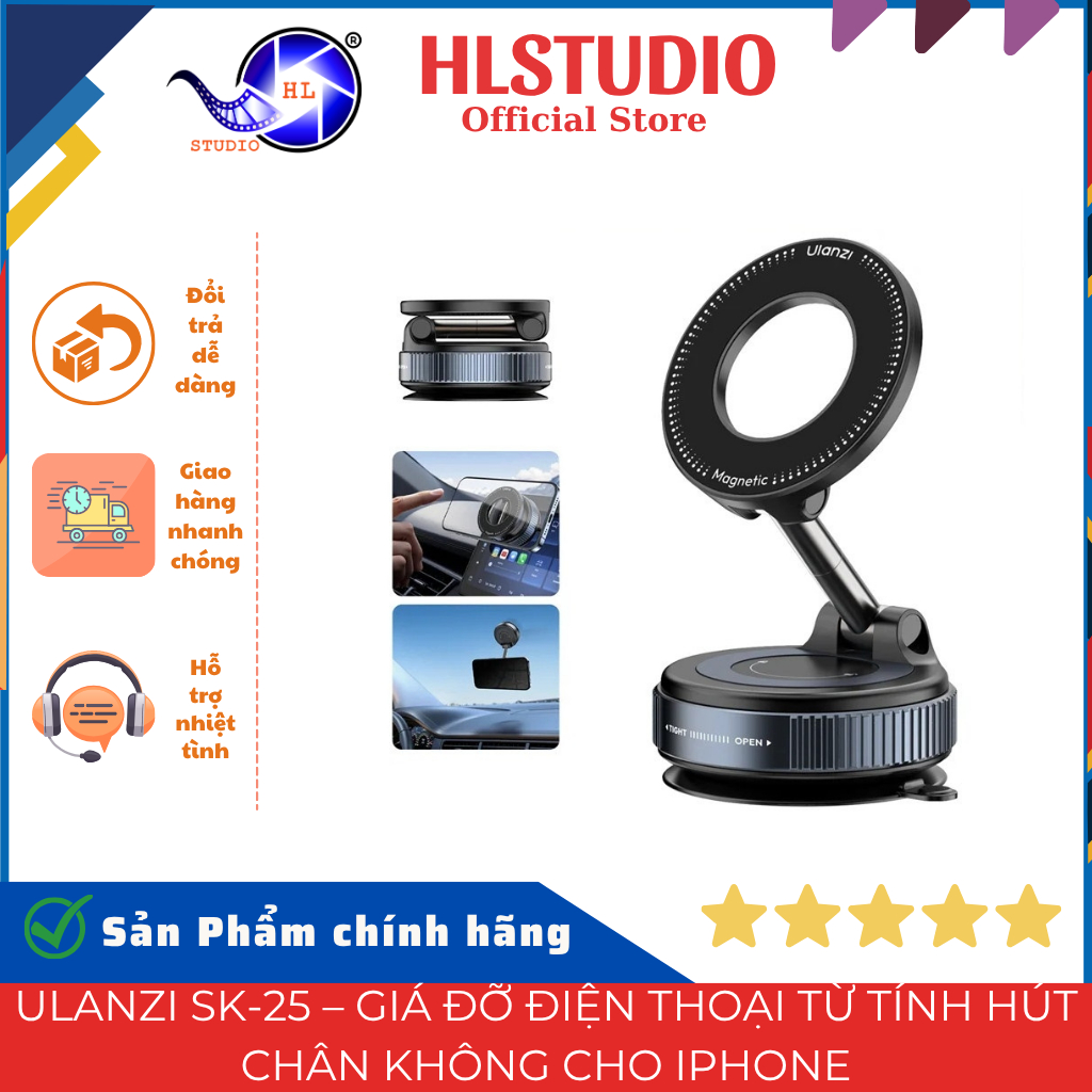Ulanzi Sk 25 ที่วางโทรศัพท์แม่เหล็กสูญญากาศ 60 X 60 X 40mm 1 Kg