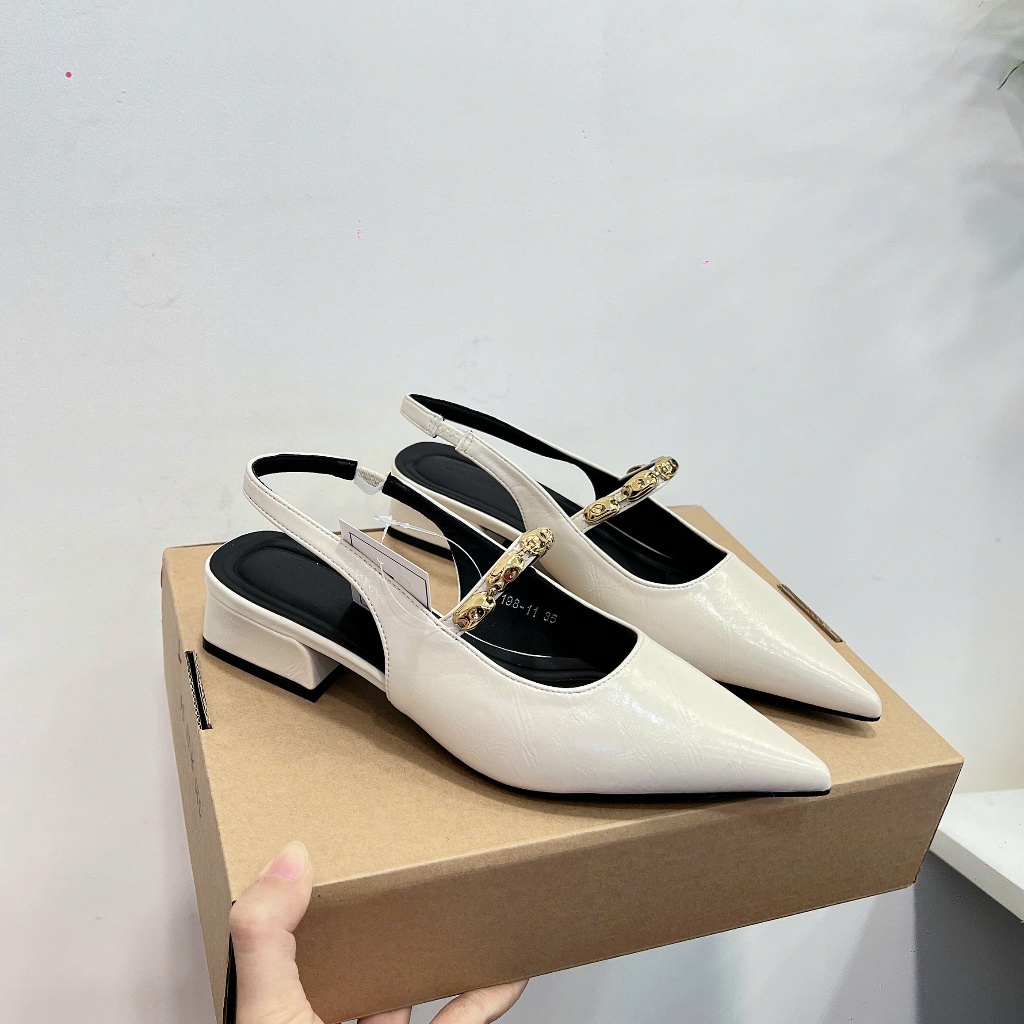 รองเท้ารองเท้าแตะผู้หญิงพร้อม TOE POINTED WITH SQUARE HEEL 7198-11 FULBOX