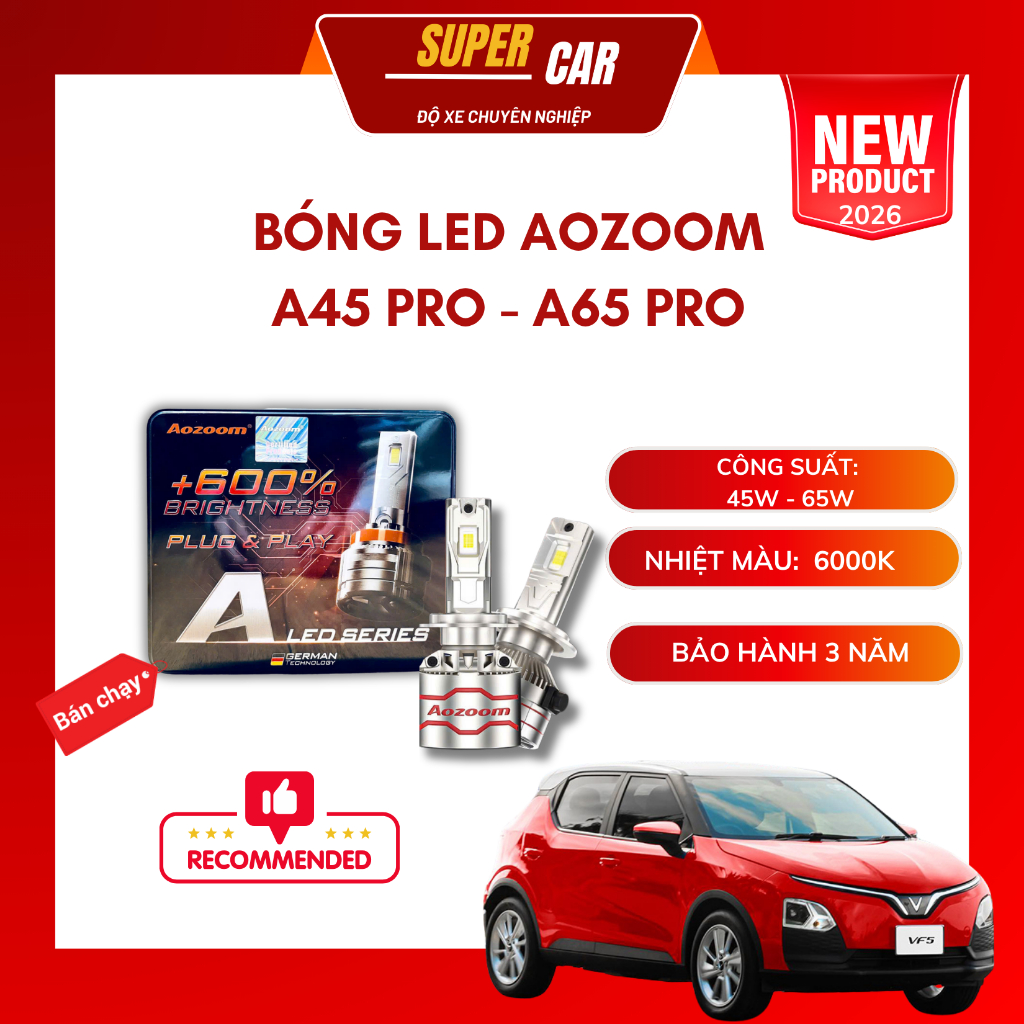 [ใหม่ 2026] Aozoom A45 PRO / A65 PRO หลอดไฟ Led ความจุ 45W - 65W Pin Codes H4, H7, H11, 9005, 9006, 