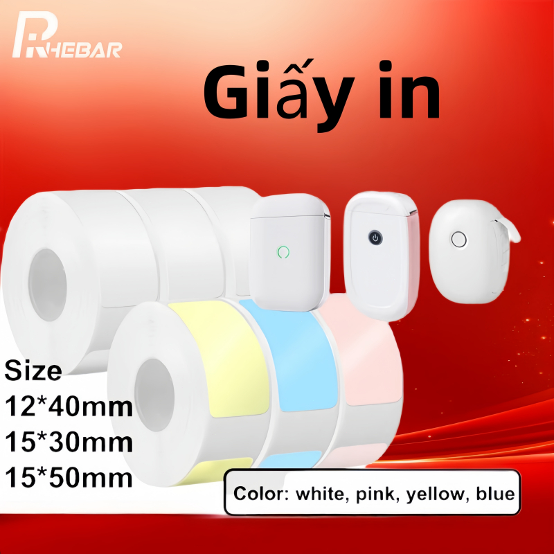 กระดาษเทอร์มอลขนาดเล็ก Rhebar อเนกประสงค์ เหมาะสําหรับเครื่อง D11S, D110E พิมพ์สติ๊กเกอร์ โน้ต บาร์โ