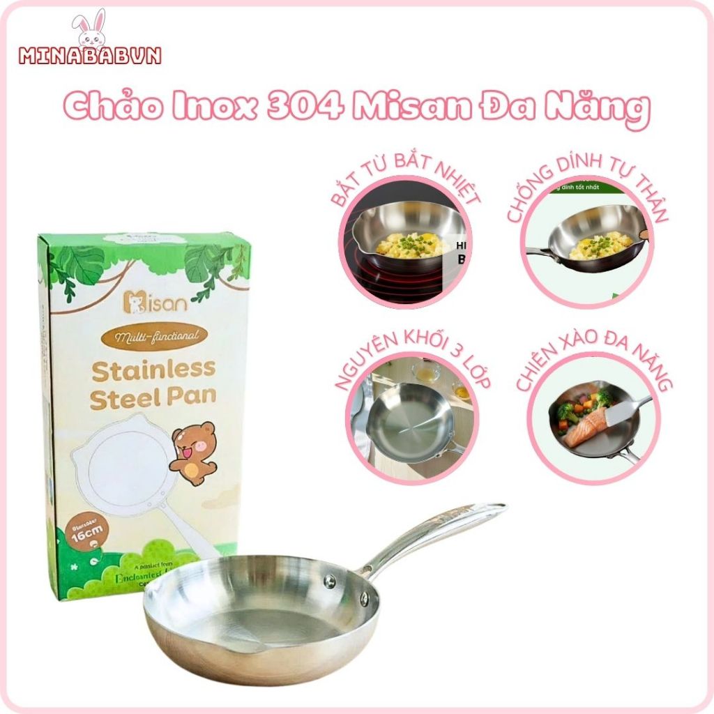 Misan กระทะสแตนเลส 304 3 ชั้นแม่เหล็กเร็ว, Misan 304 กระทะสแตนเลส Self-Stick ปลอดภัยสําหรับครอบครัว