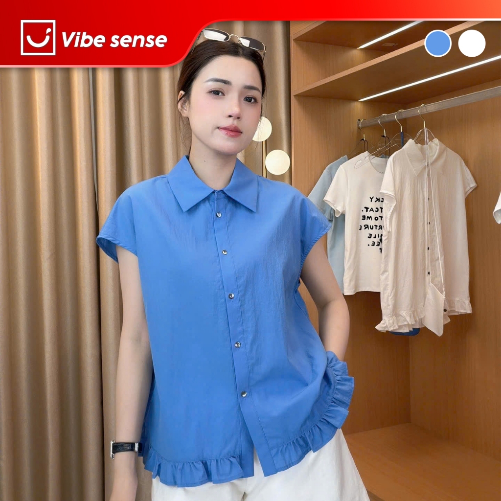 เสื้อเชิ้ต Somi สําหรับผู้หญิง VIBE SENSE เสื้อเชิ้ตแขนสั้นคอปกเยอรมัน VBA116