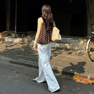 (OLDSCHOOL PHOTO) เสื้อชั้นในสตรีผ้าชีฟองผ้าไหม 2 ชั้นลายจุด ApricotTop