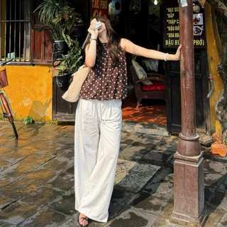 (OLDSCHOOL PHOTO) เสื้อชั้นในสตรีผ้าชีฟองผ้าไหม 2 ชั้นลายจุด ApricotTop