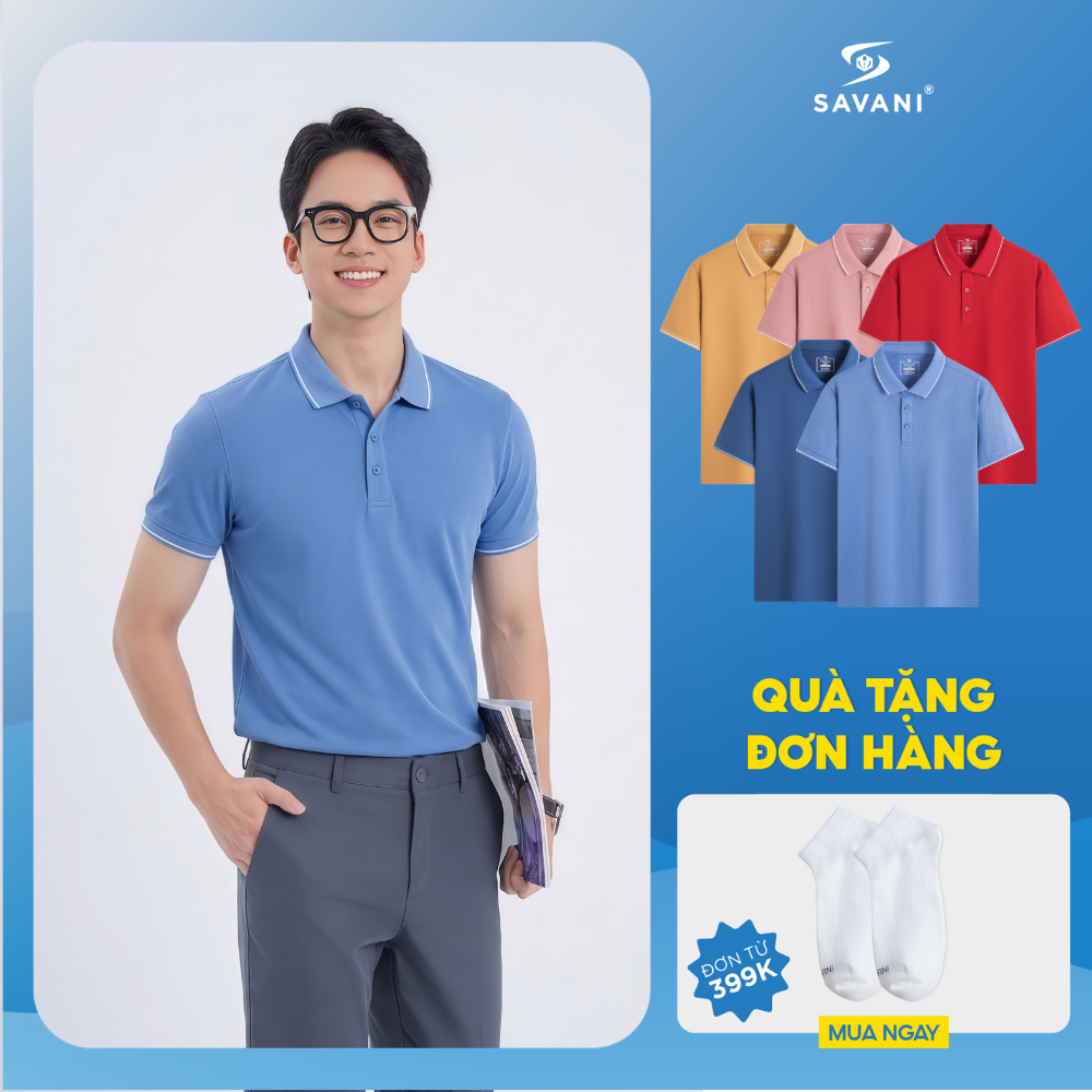 เสื้อโปโลผู้ชาย SAVANI คอปกธรรมดาหรูหรา เสื้อยืดผู้ชาย วัสดุระบายอากาศ ยืดหยุ่นดี MPU011S5