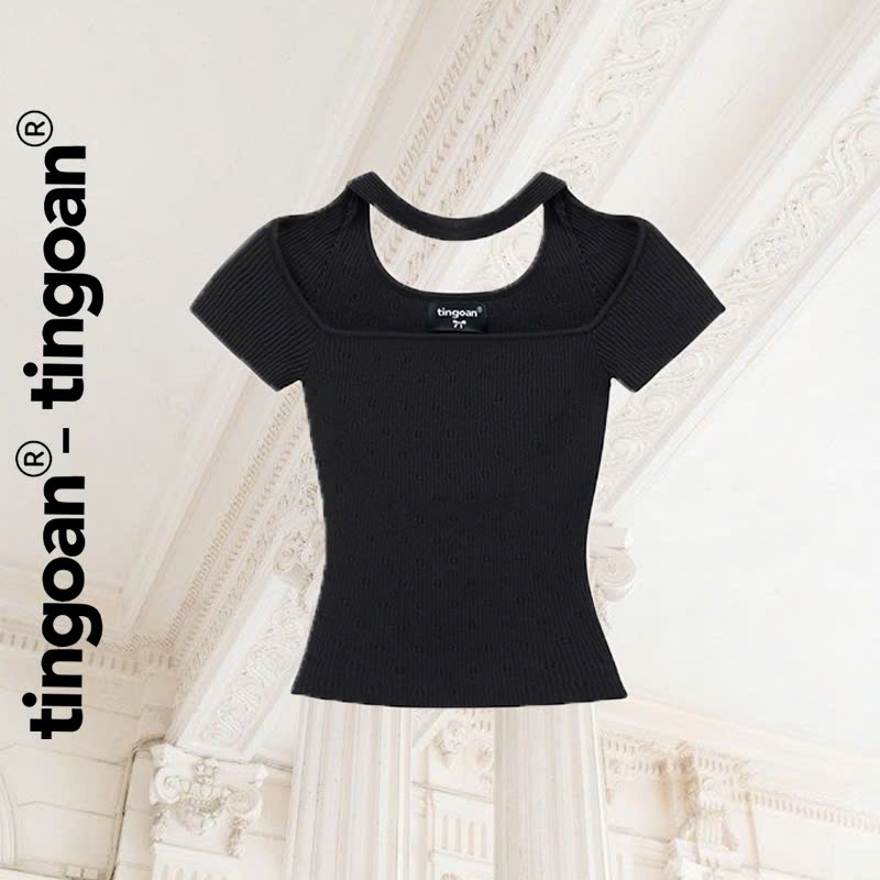 [KOL] TINGOAN - GISELLE TOP เสื้อสเวตเตอร์แขนสั้นจับจีบคอโช้คเกอร์