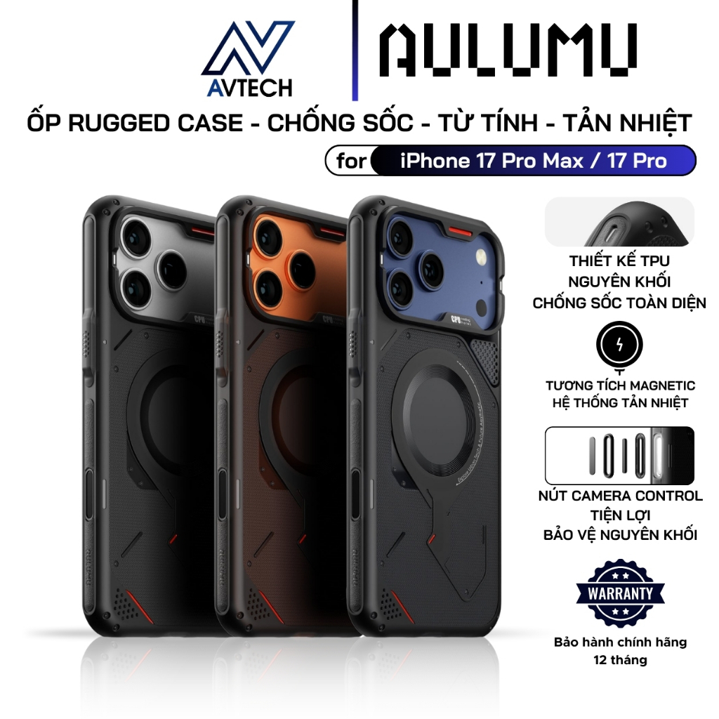เคส Aulumu สําหรับ iPhone 17 Pro Max / 17 Pro, เคสที่ทนทาน, กันกระแทก, การกระจายความร้อน, วงกลมแม่เห