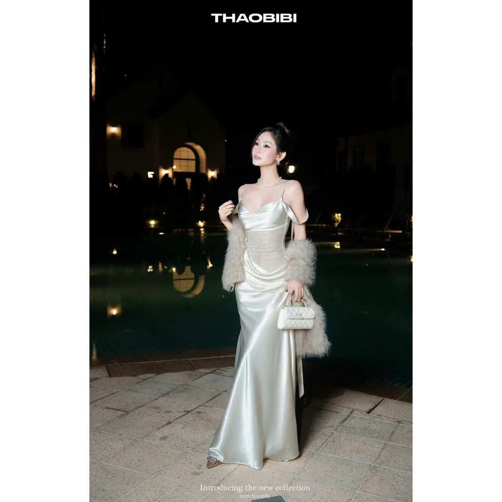 2S SILK DRESS WITH LONG CV LACE