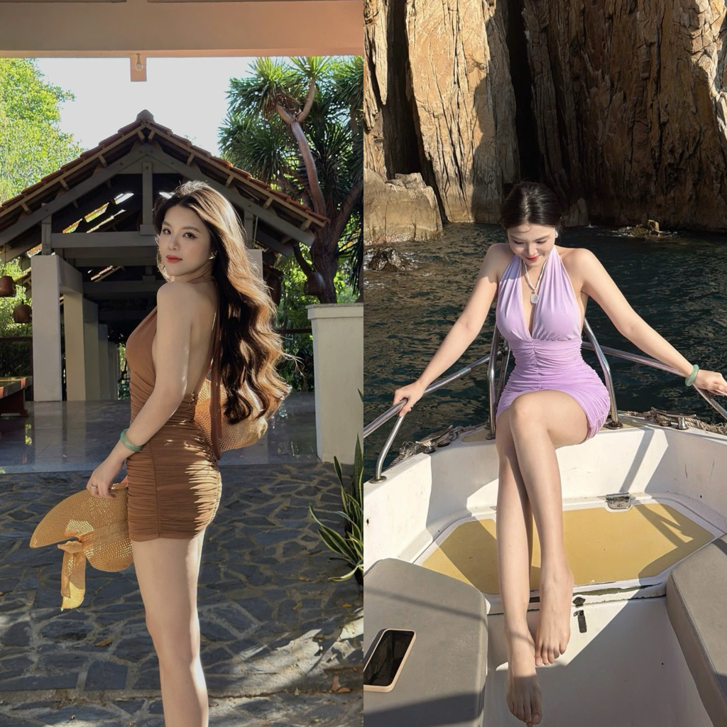 [Consau] ชุดเดรสตาข่ายผูกคอ 2 ชั้น Mocha Muse - BY PHENI