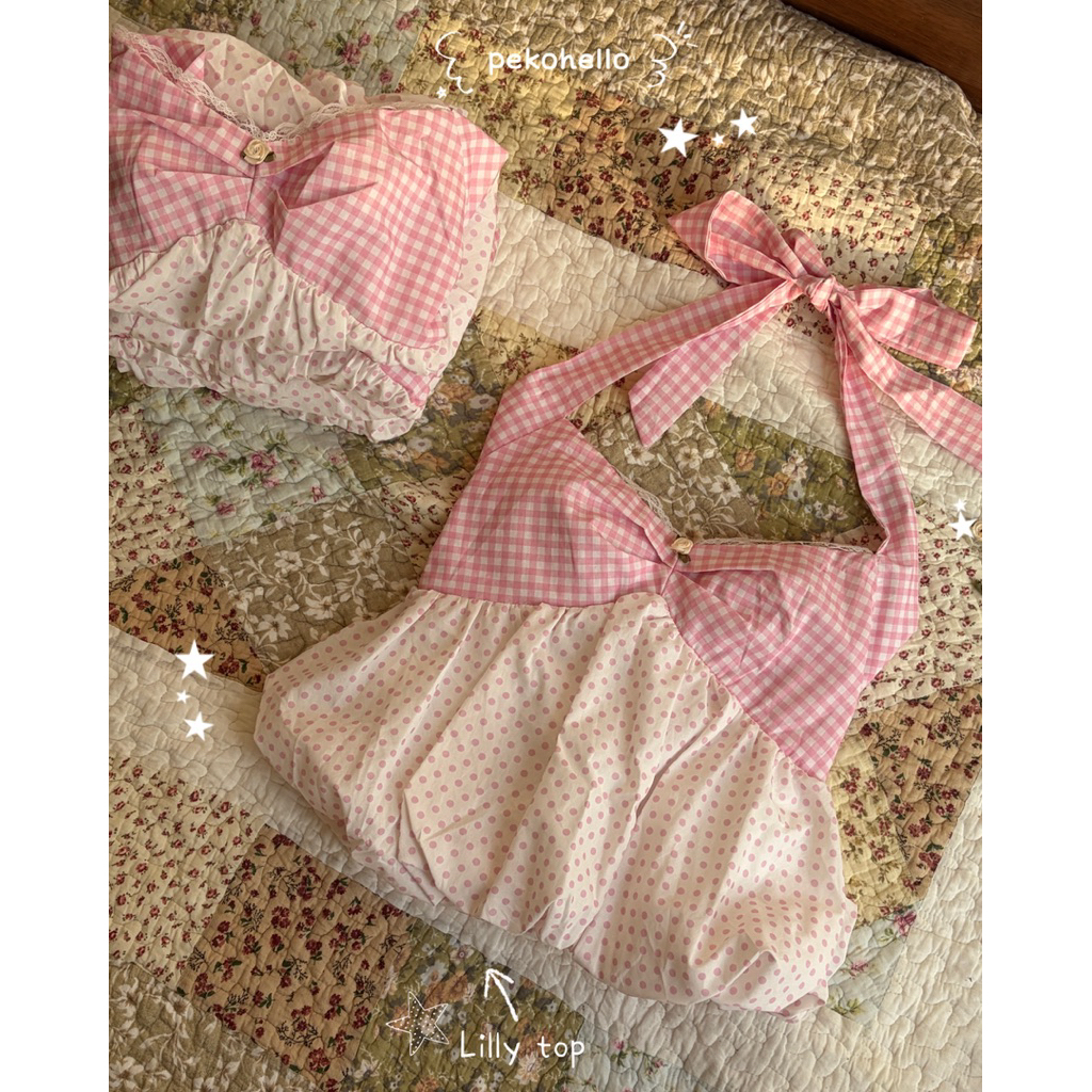 PEKOHELLO - Lilly top เสื้อชั้นในสตรีลายตารางสีชมพู