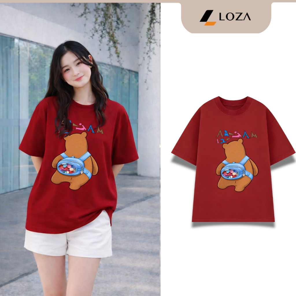 เสื้อยืด Unisex สําหรับผู้ชายและผู้หญิง พิมพ์ลาย BEAR ผ้าคอตตอน 100% LOZA UX30 - US8543