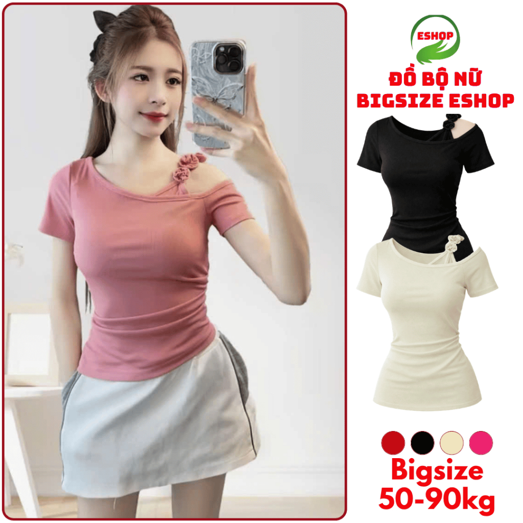 เสื้อยืดคอกลมผู้หญิงดีไซน์ลายดอกไม้ขนาดใหญ่ 40-85kg ESHOP MS572