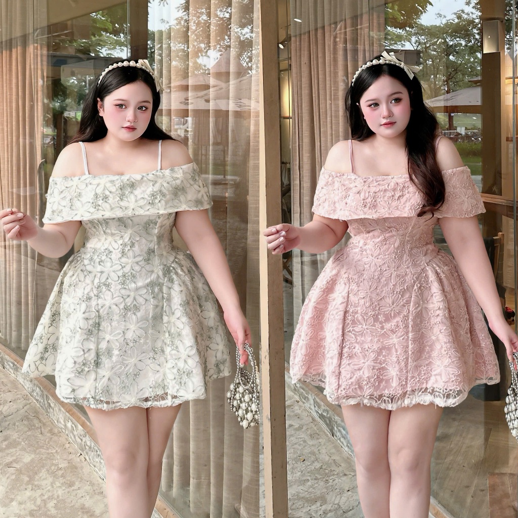 ชุดเดรส BIGSIZE เรียบหรู น่ารัก เหมาะสําหรับออกไปไปทํางาน ไปปาร์ตี้ -U XINH STORE -D296 (ลูกไม้ตาข่ายนูน 5D)