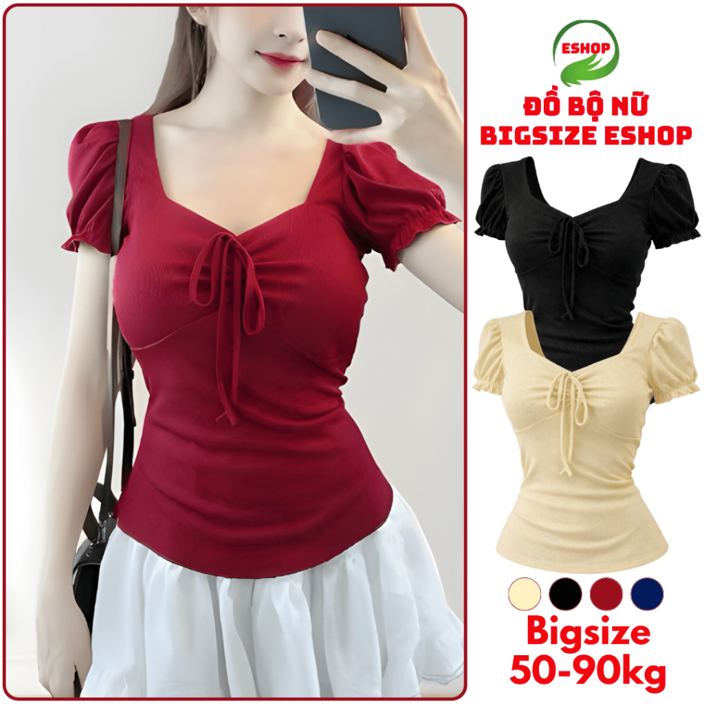 เสื้อยืดแขนสั้น Soft Elastic Drawstring ESHOP Pretty Blouse คอเต่าขนาดใหญ่ MS549