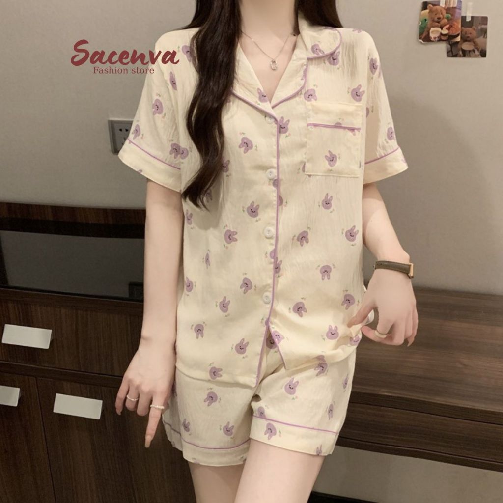 QCCC ชุดชุดนอน Sacenva ทําจากผ้าฝ้ายไม่ยับ PJ01