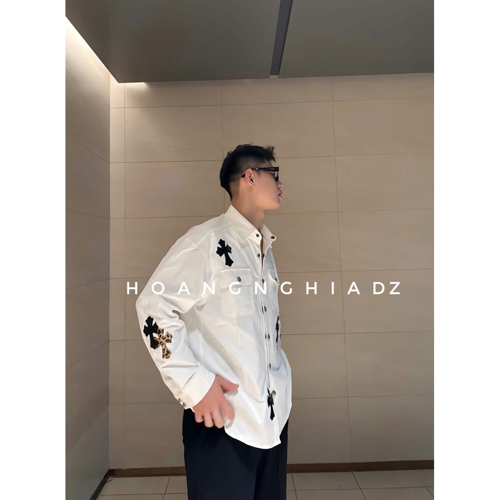 OVERSYZE LEOPARD CROSS PATCH SHIRT – HOANGHIDZ/GUANGZHOU LEOPARD CROSS เสื้อเชิ้ตผู้ชาย