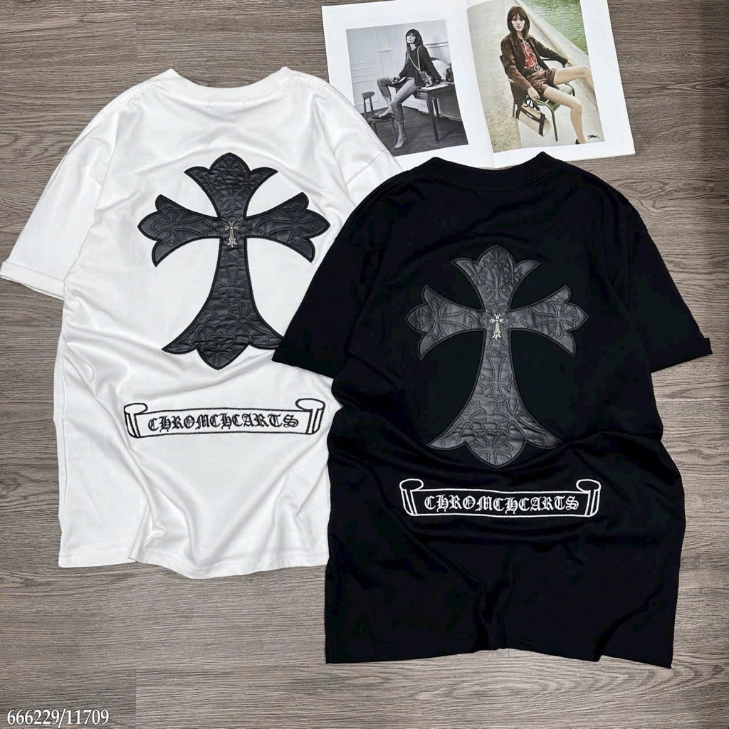 [เกลือภาพถ่ายจริง] เสื้อยืดผู้ชายและผู้หญิง Chr0meHe@rtt Standard Leather Photo Hot Girl Form ผ้าคอต