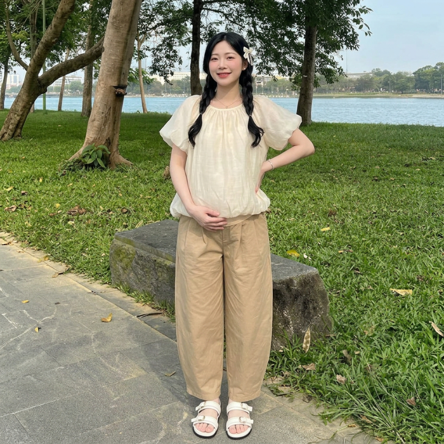 Larosa กางเกงคนท้อง รุ่นใหม่ 2026 Bomber Shape สีกากีพร้อมเอวปรับระดับได้ Bigsize LA168Q