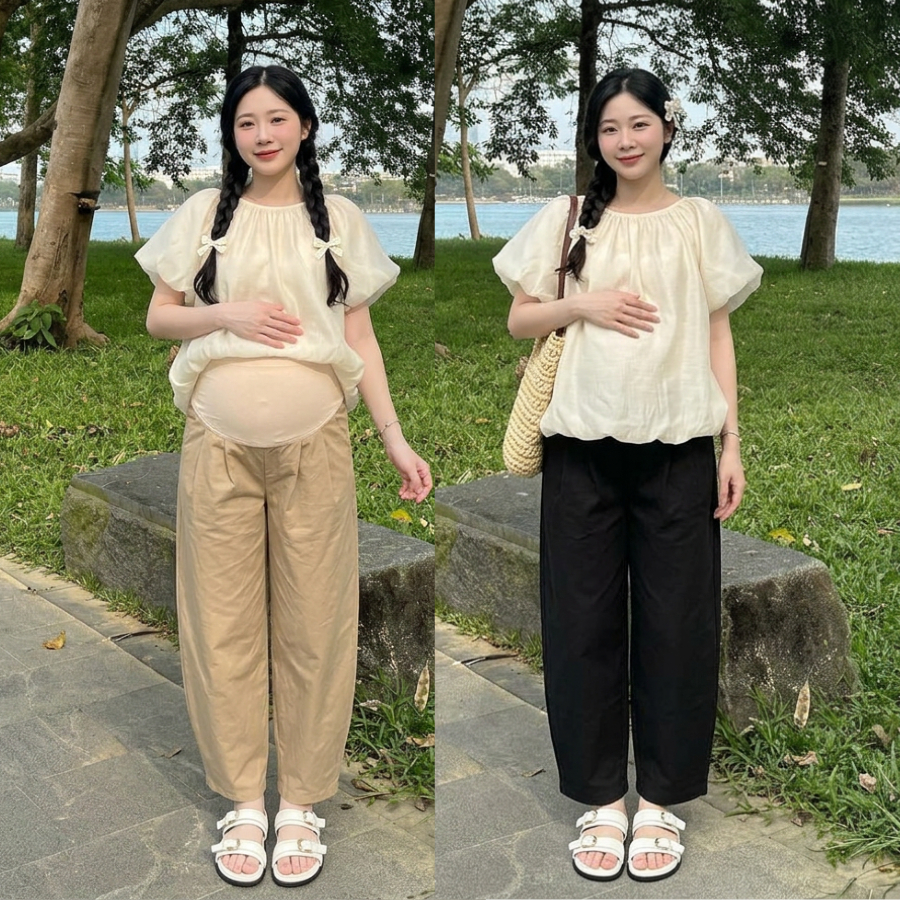 [รุ่นใหม่ 2026] Larosa Khaki Loose Fit Maternity Pants with Adjustable Waistband Bigsize - LA168Q