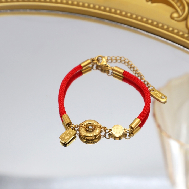 TA444 เหรียญนําโชค สร้อยข้อมือด้ายแดงไทเทเนียม