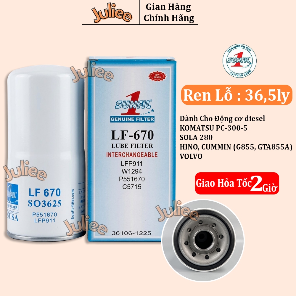 กรองน้ํามันเครื่อง SUNFIL1 LF670 SO3625 KOMATSU PC-300-5 SOLA 280 HINO,CUMMIN (G855, GTA855A855A) สํ