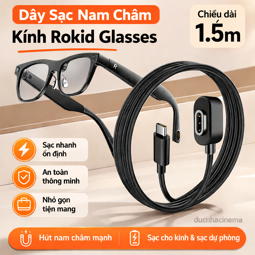 สายชาร์จแม่เหล็กสําหรับแว่นตา Rokid / Rokid Style - ยาว 1.5 ม.