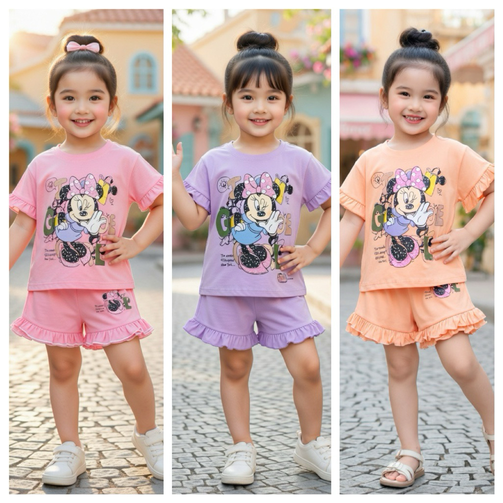 MICKY ชุดเสื้อผ้าฝ้าย 2-LAYER PANTS สําหรับเด็กผู้หญิง