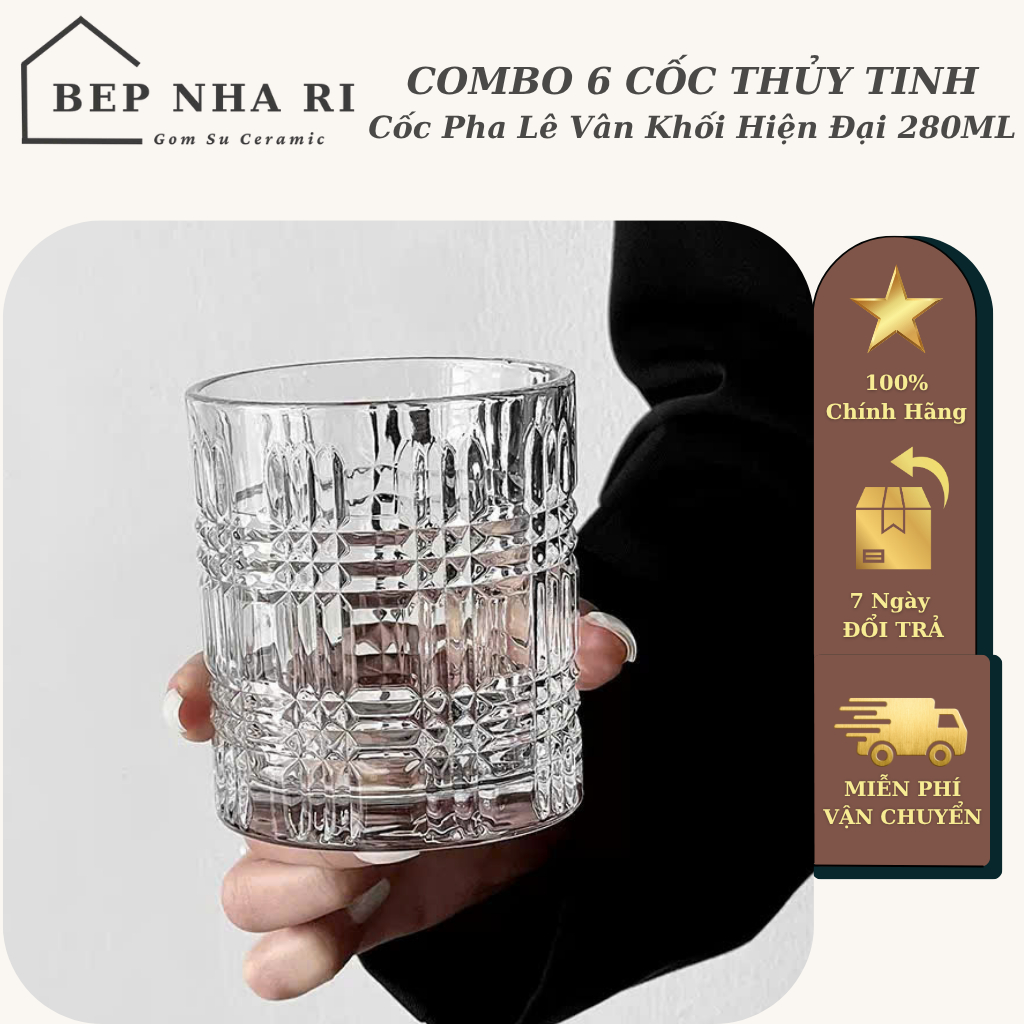 [ BepNhaRi ] COMBO of 6 Modern Crystal Glass Cups with capacity 280ML - SIMPLE LIKE EXTREMELY LUXURY