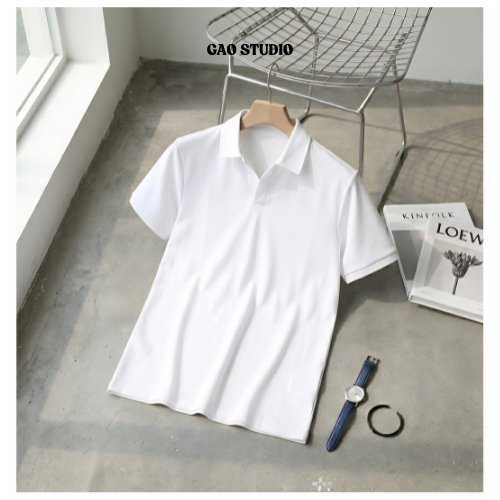 เสื้อโปโลผู้ชายคอวีผ้าฝ้ายคุณภาพสูงรูปแบบพื้นฐานปกติธรรมดา Cool GAO Studio G029