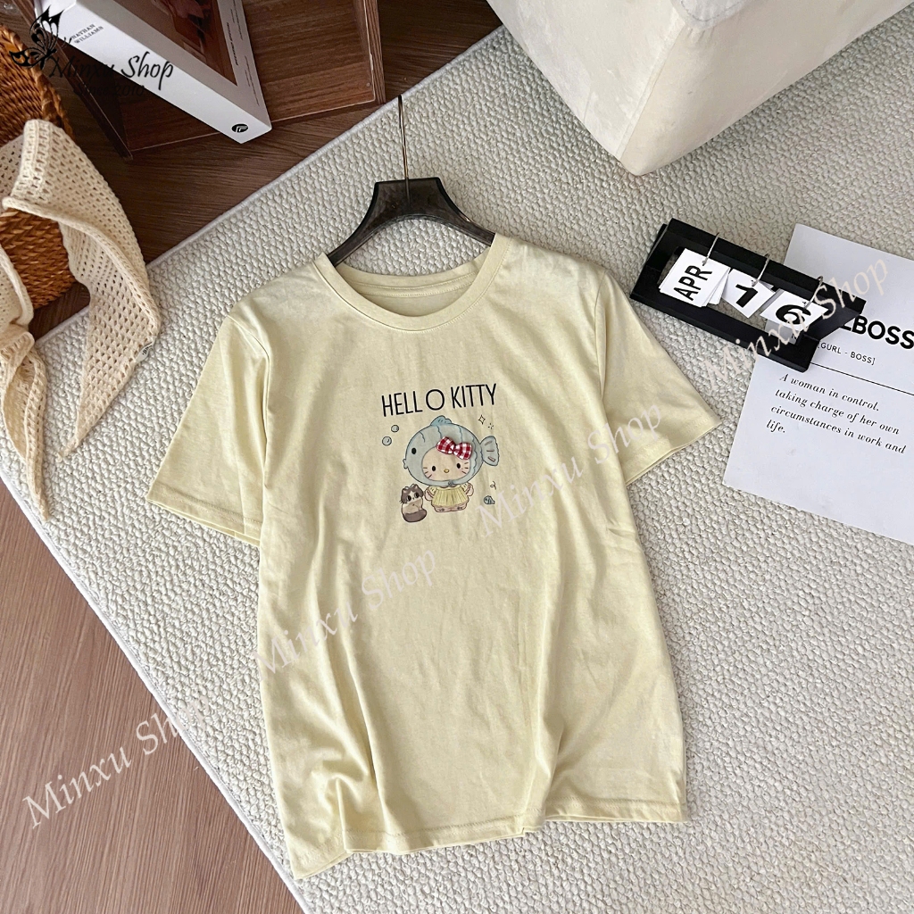 HELLO CAT เสื้อยืดกระดาษคอกลมพิมพ์ลาย QC Minxu Shop TH67