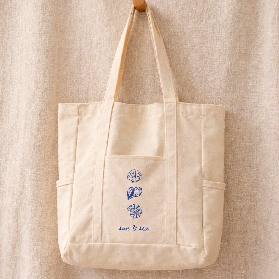 SUN SEA Tote Bag ผ้าแคนวาสพิมพ์ลายแฟชั่นสําหรับใส่ของสําหรับออกไปเดินทาง a-tuim1524