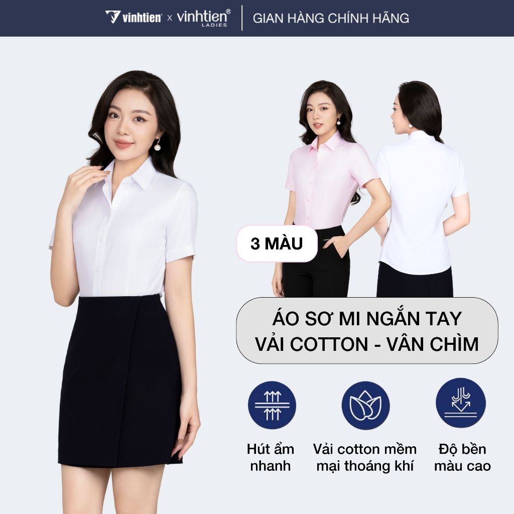 เสื้อเชิ้ตผู้หญิง - FKA111 แขนสั้น Patterned Vinh Tien Office Form Standard นุ่ม เนียน เย็นสบาย - GT