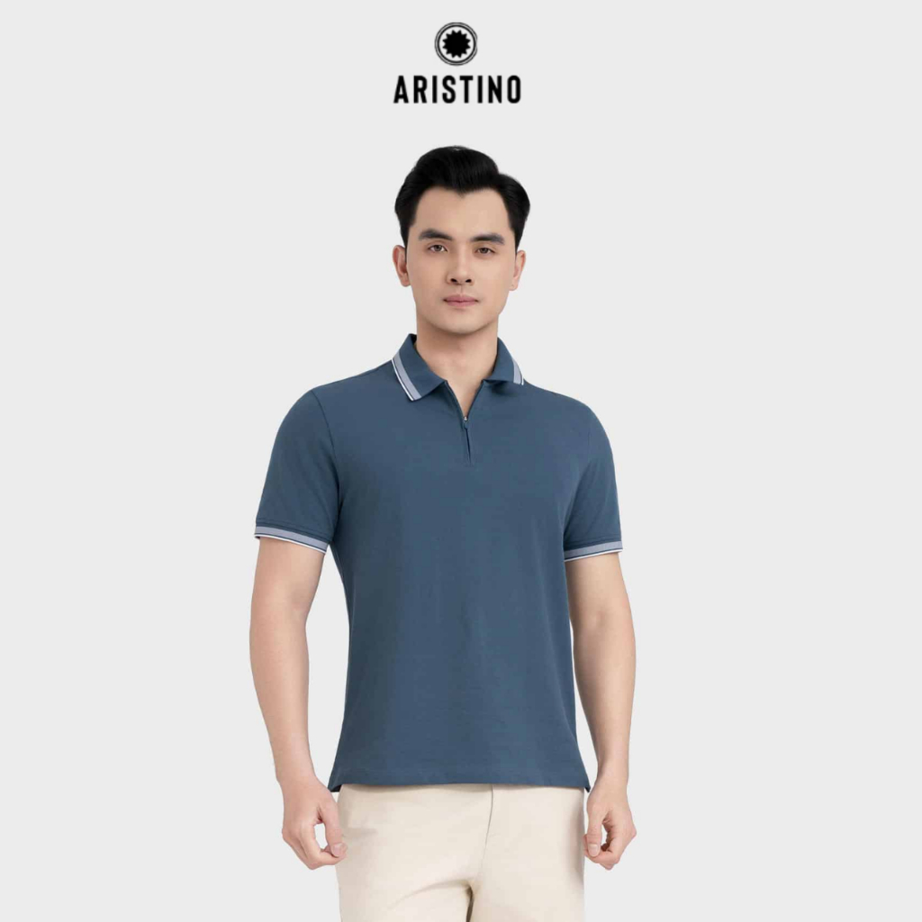 Aristino เสื้อโปโลผู้ชายคอเป็ดผ้าฝ้ายอินทรีย์หรูหราปกติ Fit Zipper APS010EDP01