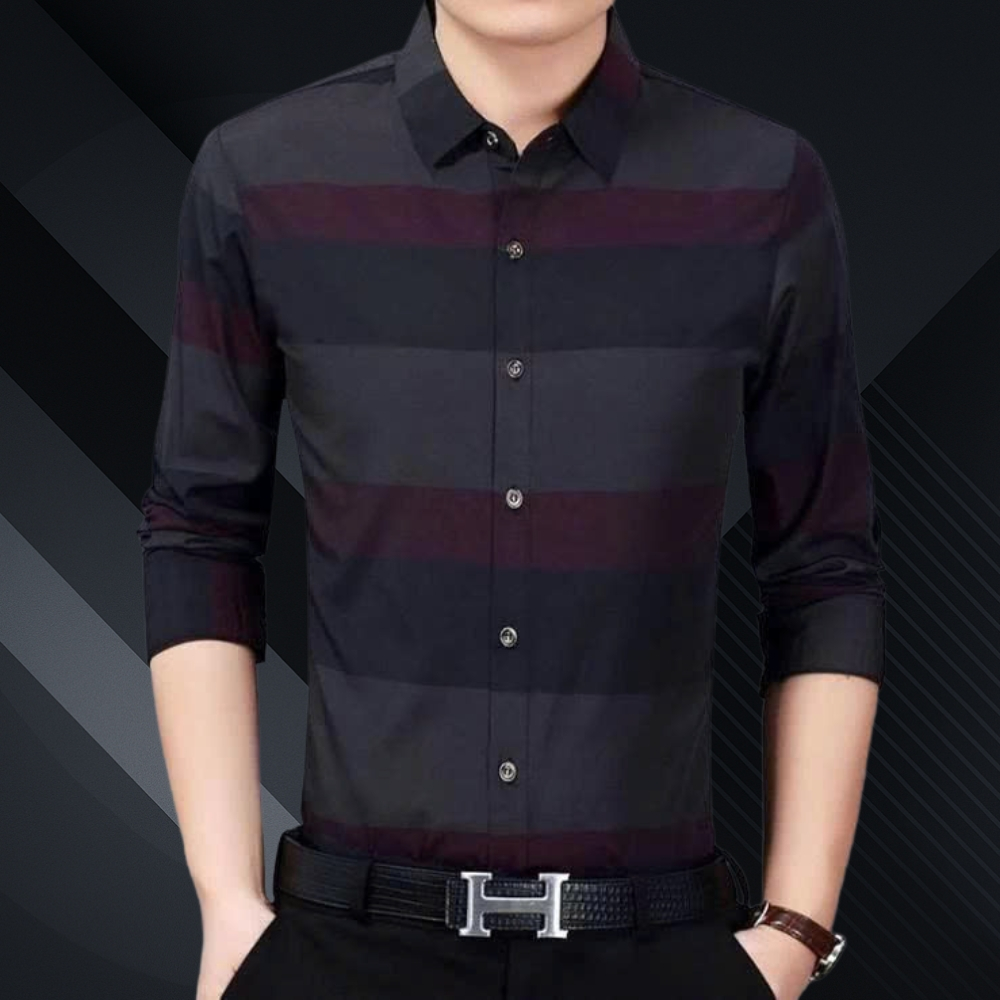 แฟชั่นเสื้อเชิ้ตผู้ชายลายทางแนวนอนขนาดใหญ่สไตล์เกาหลี DEAL123SHOP.