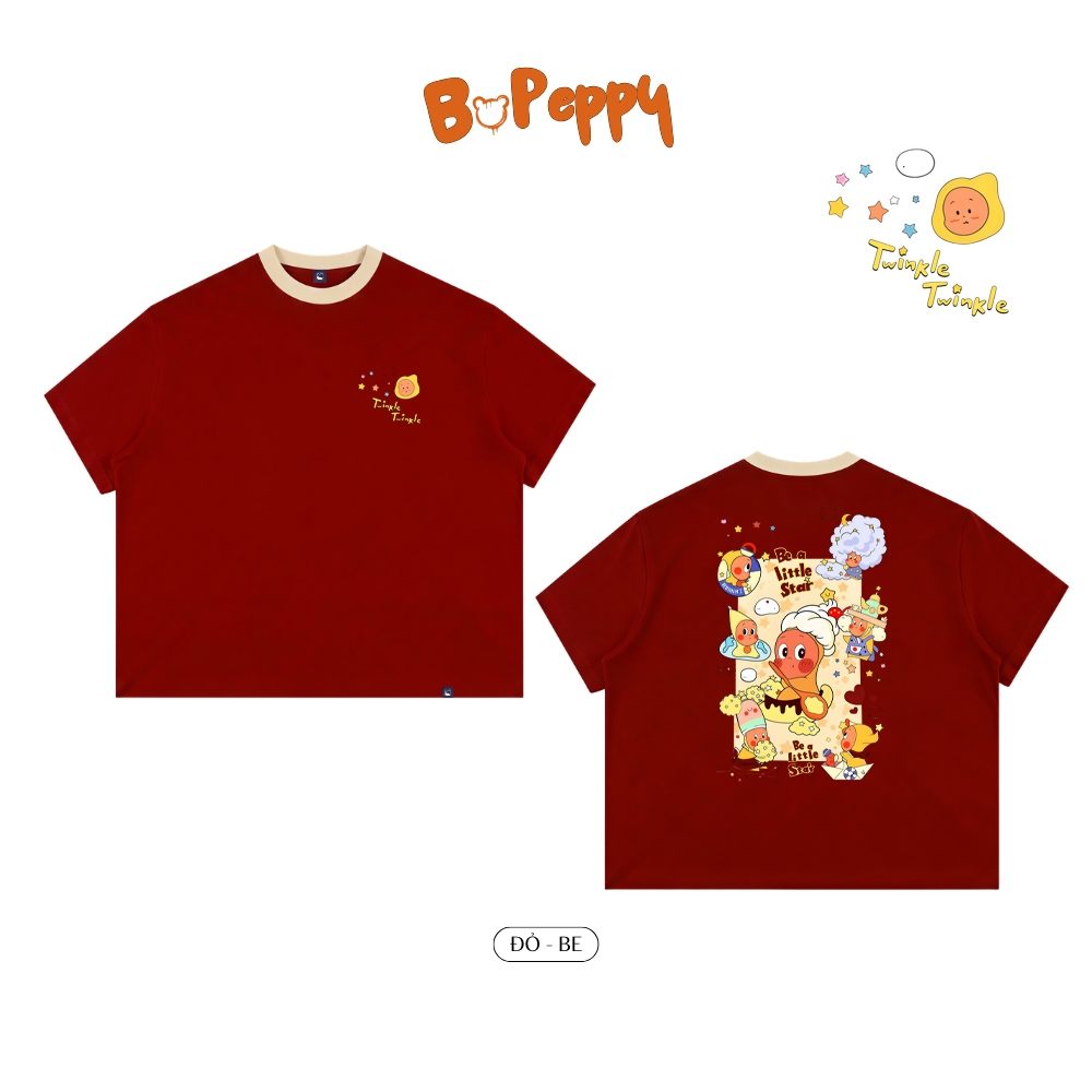 BOPEPPY BP110 เสื้อคอปกกล่องการ์ตูน - ผ้าฝ้าย 2 ทาง หนา 250gsm เท่ ทรงตรง