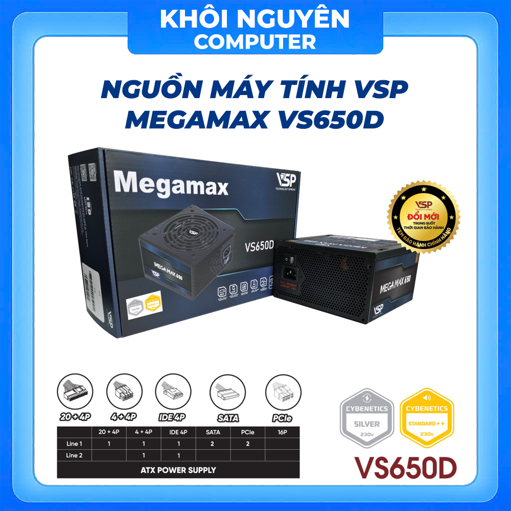 VSP Megamax VS650D 650W พาวเวอร์ซัพพลายคอมพิวเตอร์ – ความจุจริง PSU ของแท้สําหรับเล่นเกมพีซี
